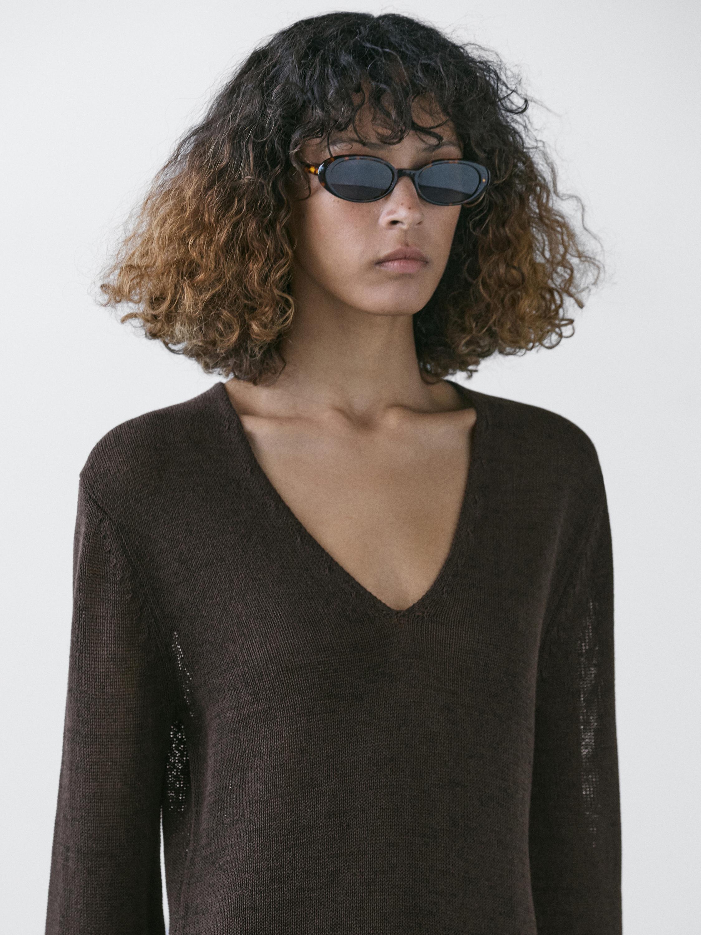 Contrast cotton blend knit dress
